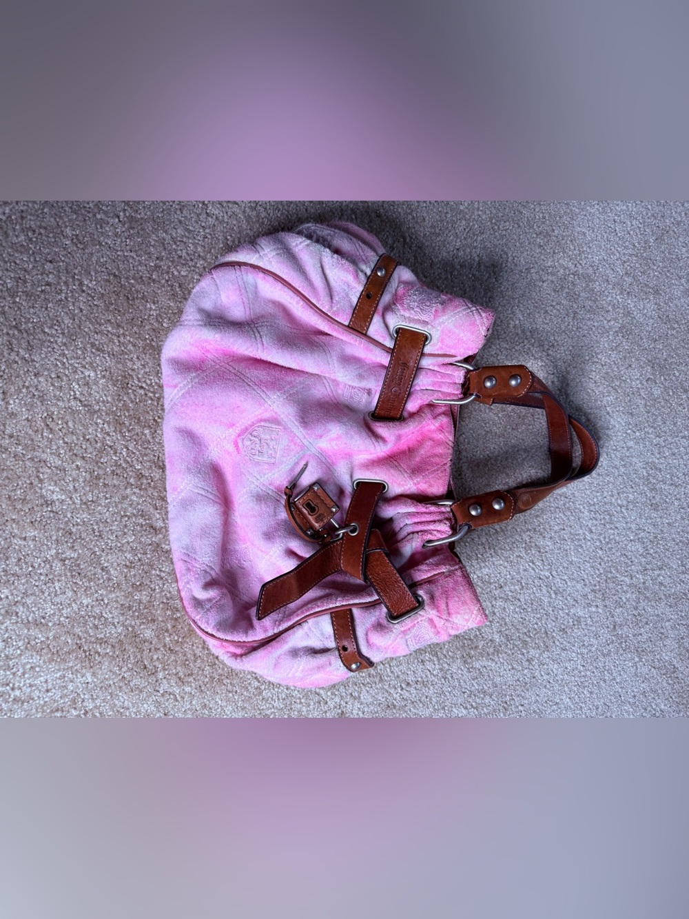 Juicy Couture Pink Shoulder Tote with Brown Leather Trim - Picture 12 of 16